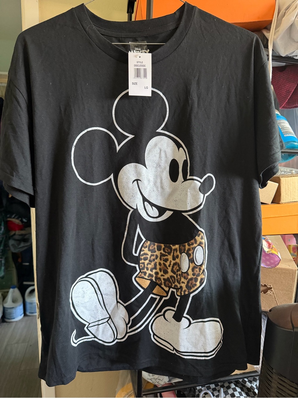 Disney Black Mickey Mouse Leopard Print Shorts Graphic Tee